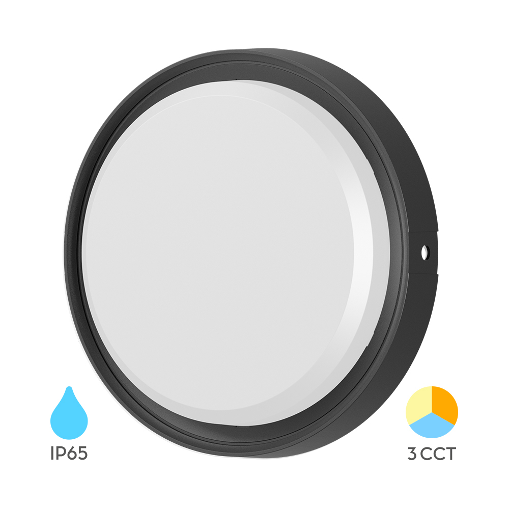 LED zidna lampa 12W 3IN1 IP65 Okrugla Crna