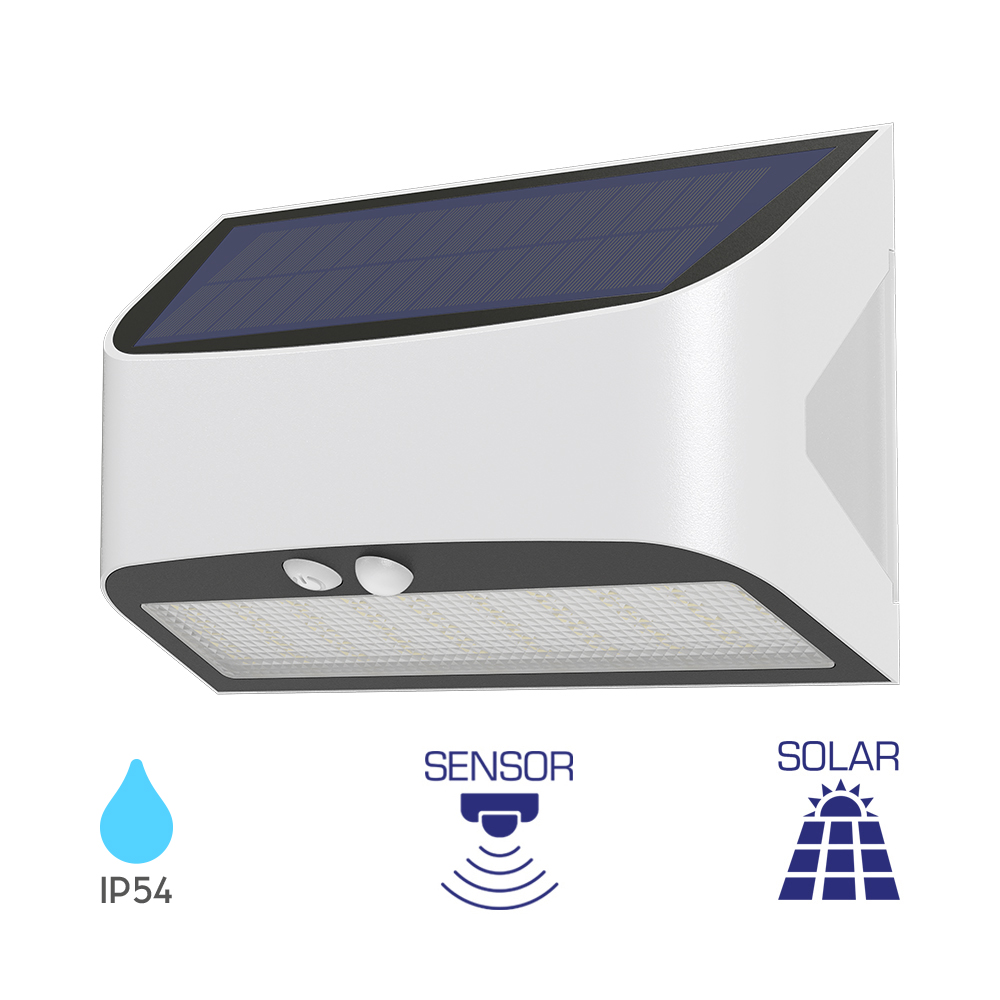 Solarna zidna lampa Solaris W1B 6W 6500K Bela IP54