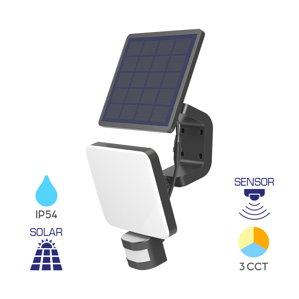 Solarna zidna lampa Solaris W2 15W 3IN1 Crna IP54