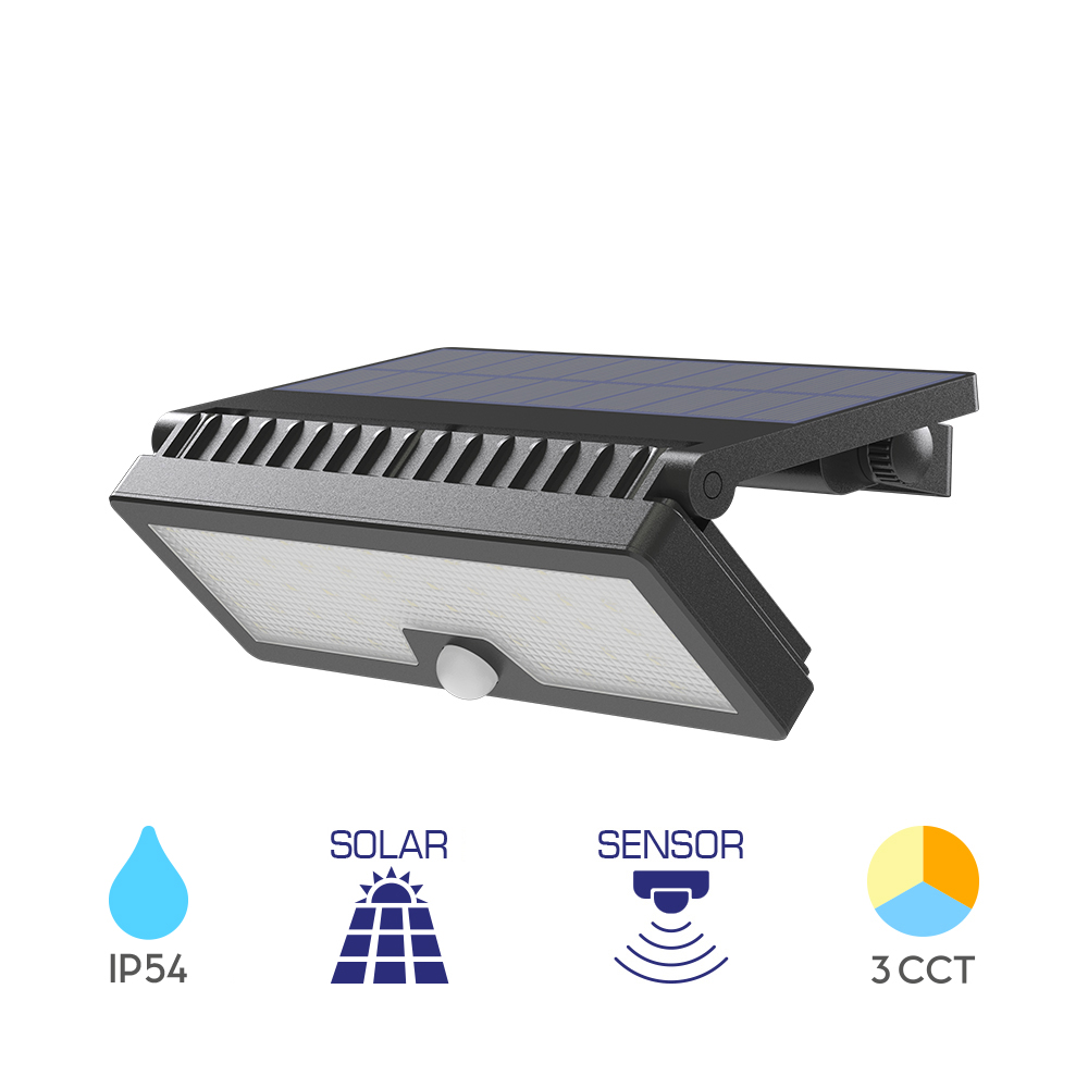Solarna zidna lampa Solaris W3 10W 3IN1 Crna IP54