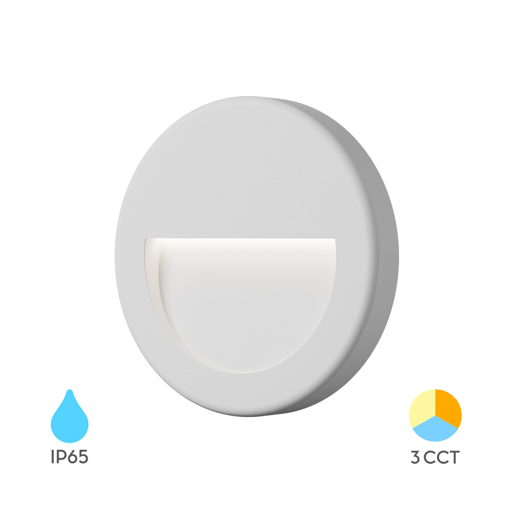 Ugradna okrugla zidna LED lampa Vekta-B 3W 3IN1 IP65 Bela