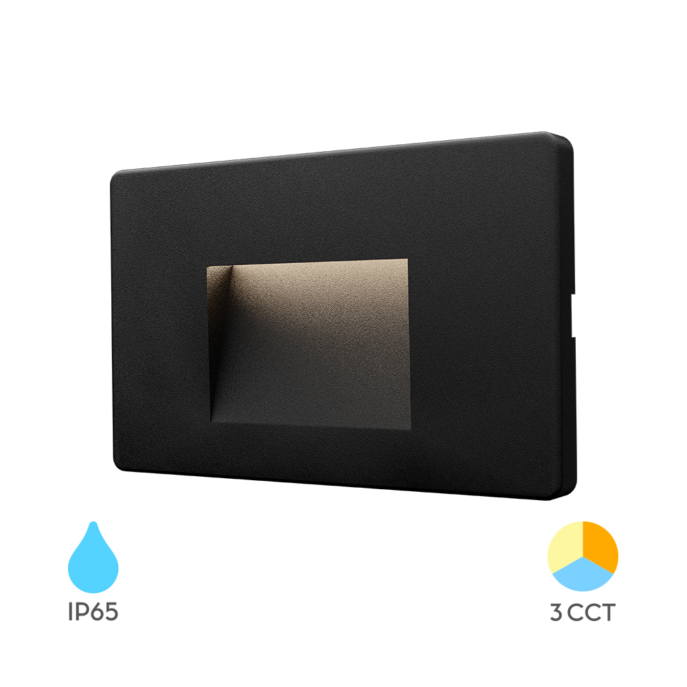 Ugradna kvadratna zidna LED lampa Vekta-B 3W 3IN1 IP65 Crna