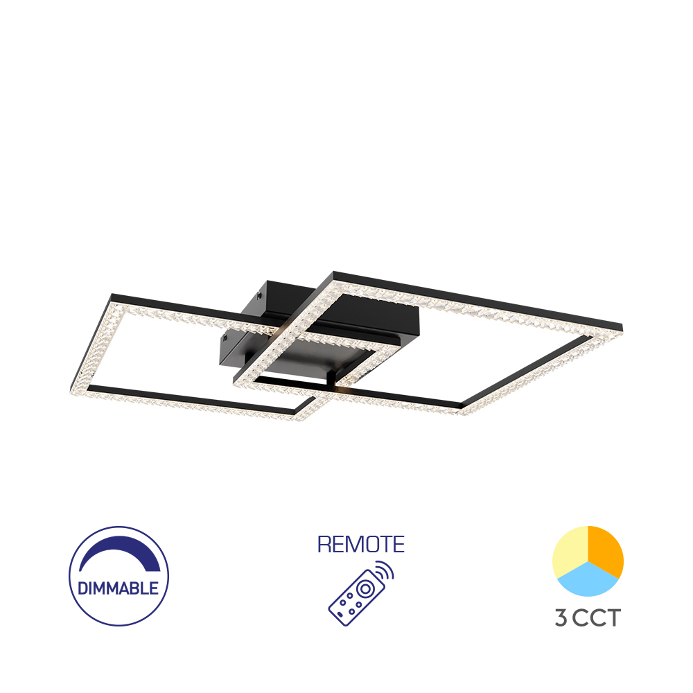 Luksuzni plafonski LED luster Crystal A 55W 3IN1 RMT Crni