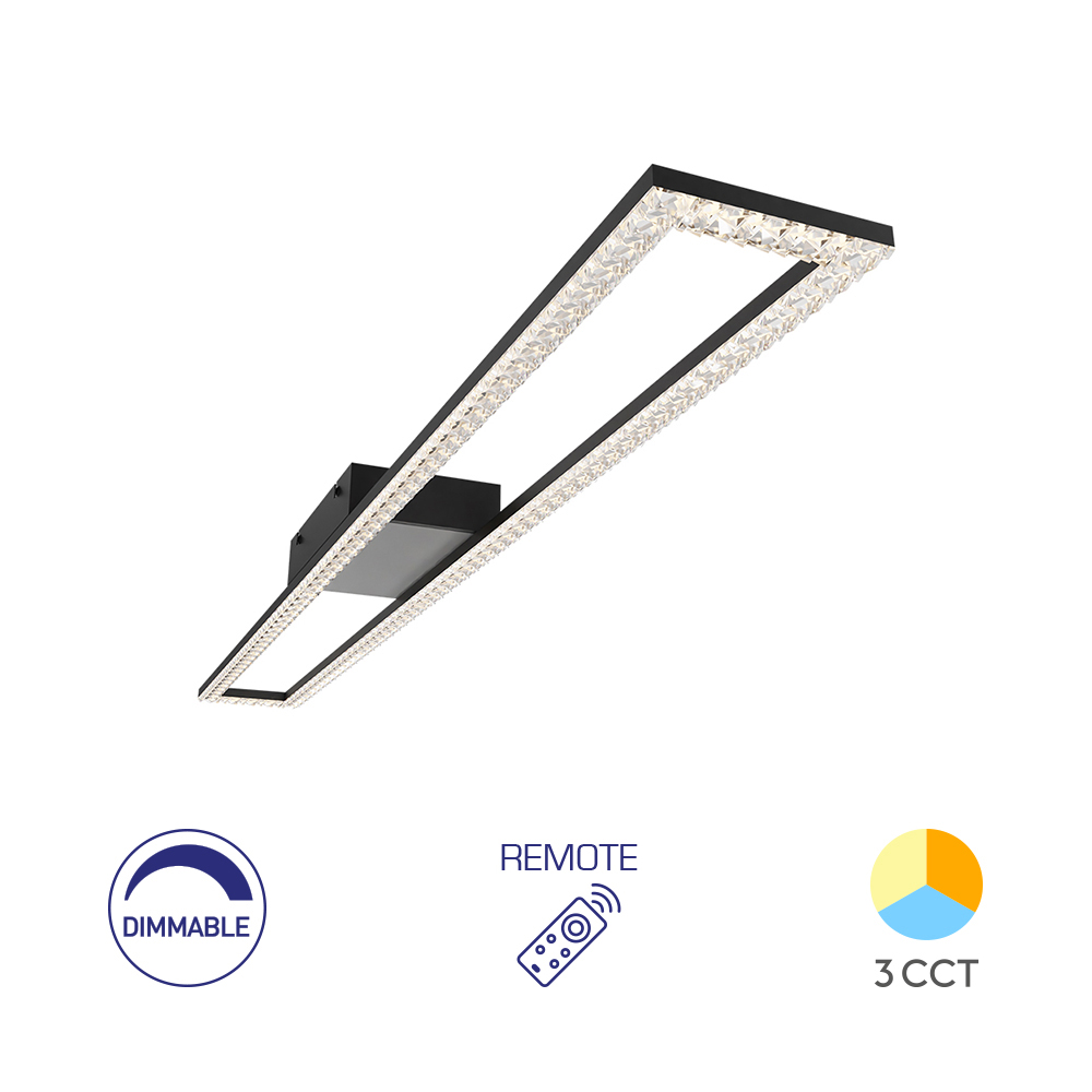 Luksuzni plafonski LED luster Crystal C 40W 3IN1 RMT Crni